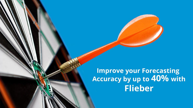 An arrow hitting a target to exemplify that Flieber achieves up to 40% forecasting accuracy.